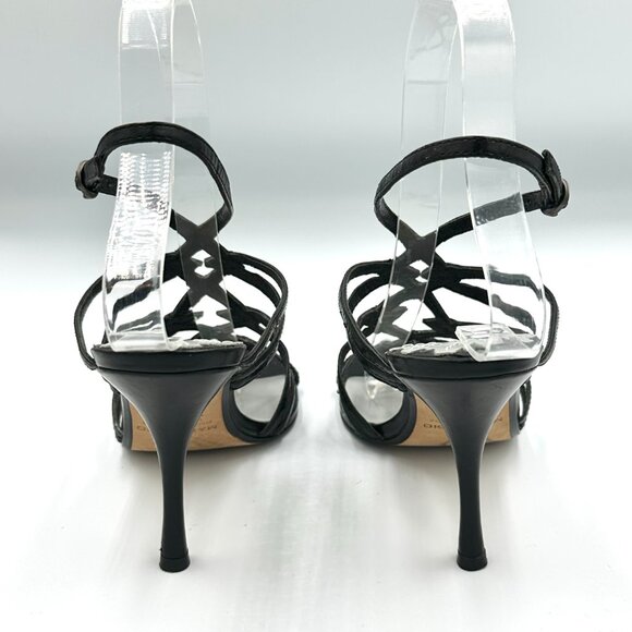 Max Studio Vtg Y2K 2000s Black Leather Artsy Strappy Stiletto Heels - Picture 7 of 9